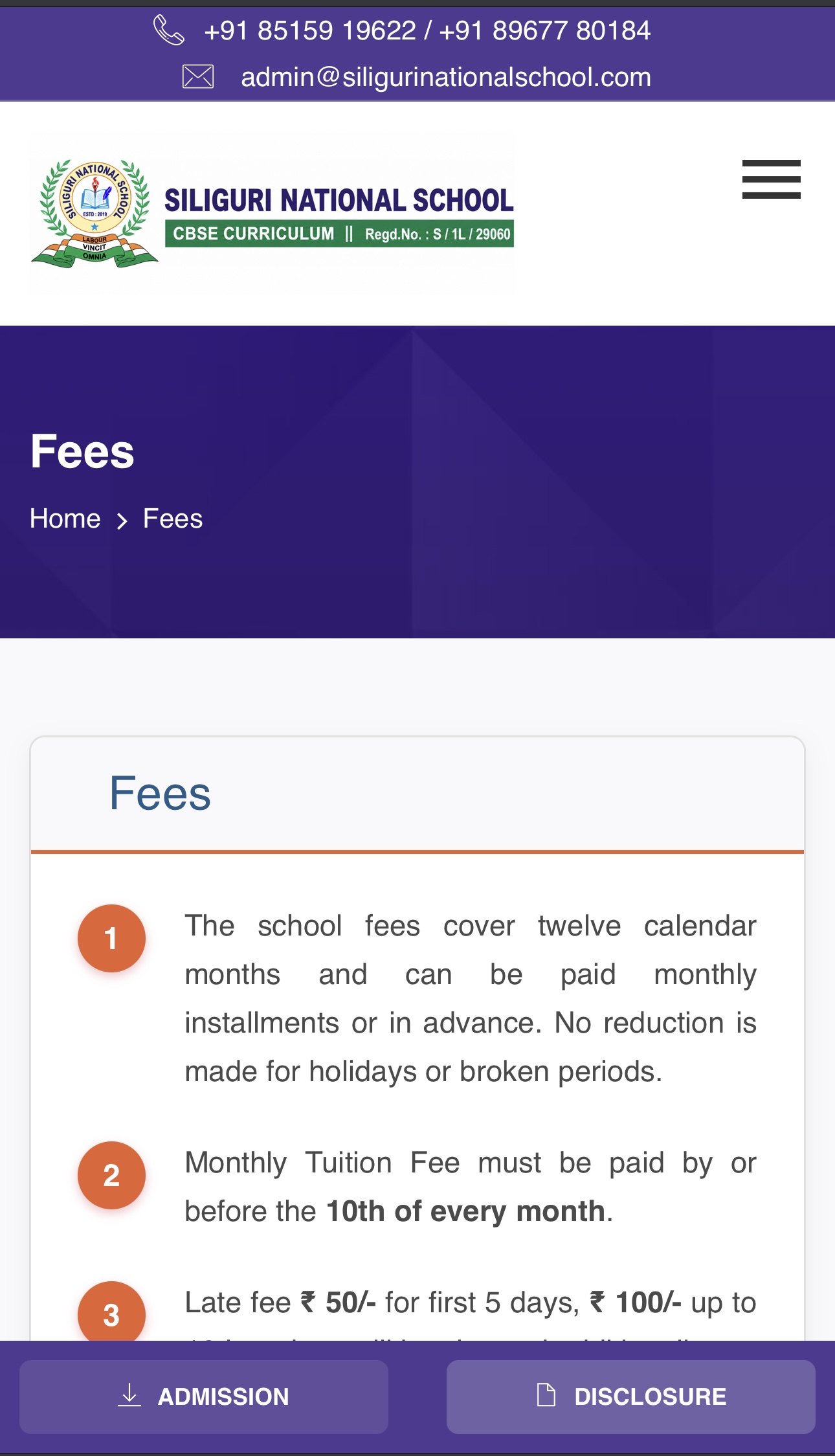 Mobile Instructions for Fee Structure